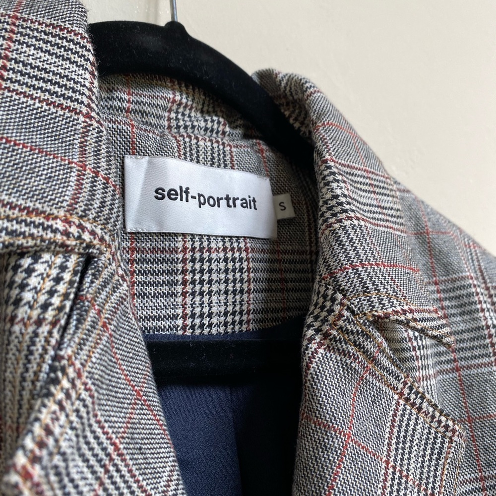SELF PORTRAIT Houndstooth Back Sleeve Slit Cropped Blazer Size Small - Picture 3 of 10